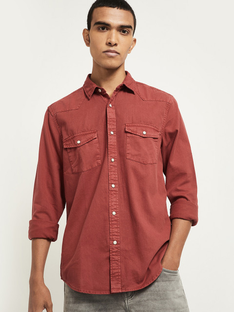 

max Men Rust Opaque Casual Shirt