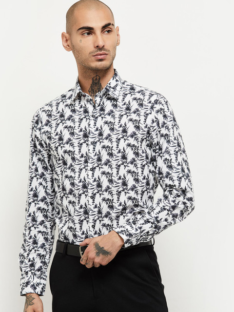 

max Men White Floral Opaque Printed Casual Shirt