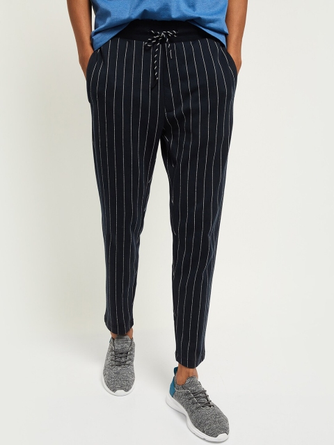 

max Men Navy Blue & White Striped Track Pants