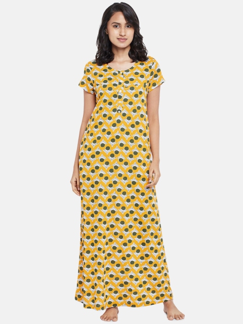 

RANGMANCH BY PANTALOONS Yellow Printed Maxi Nightdress