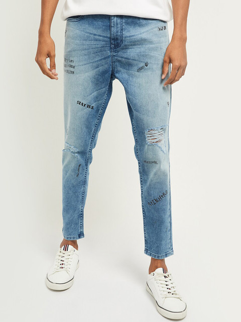 

max Men Blue Mildly Distressed Heavy Fade Stretchable Jeans