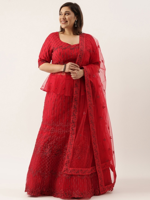 

panchhi Plus Size Women Red Semi-Stitched Lehenga & Unstitched Blouse with Dupatta