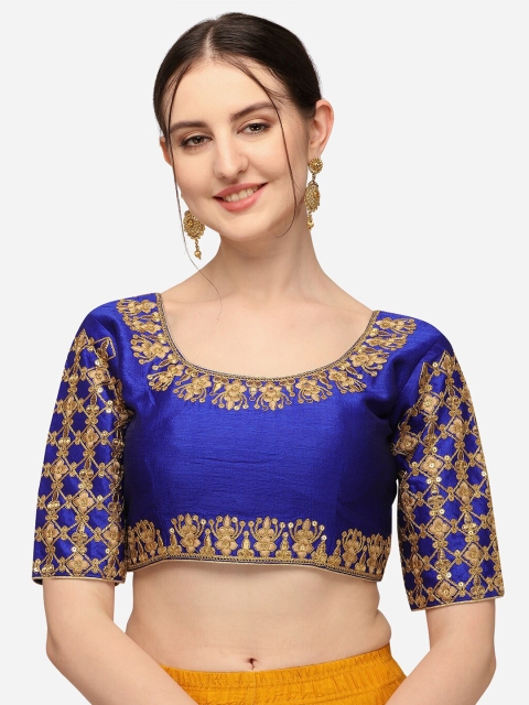 

Mesmore Blue Embroidered Silk Saree Blouse