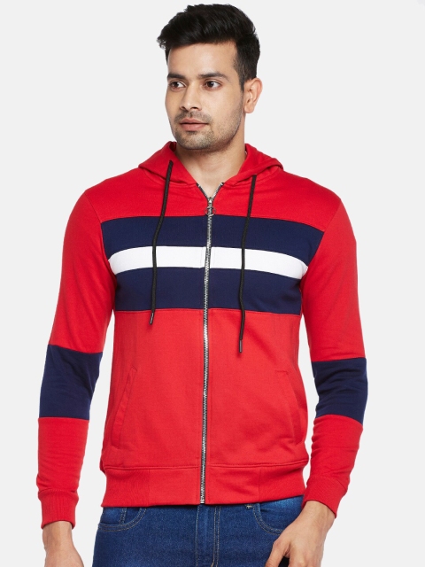 

People Men Red & Navy Blue Colourblocked Sweatshirt