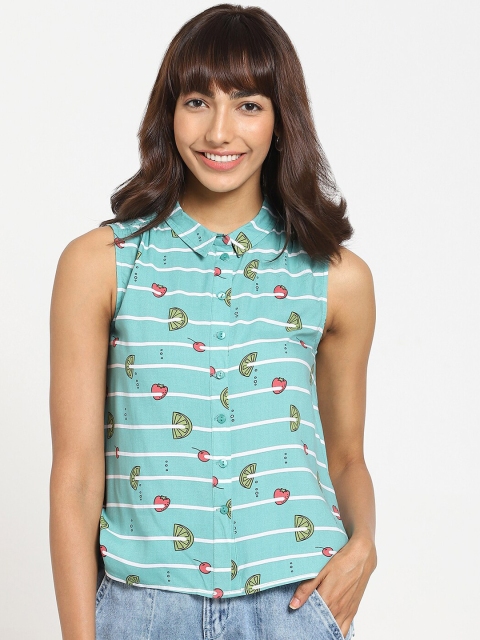 

Bewakoof Women Blue Opaque Printed Casual Shirt