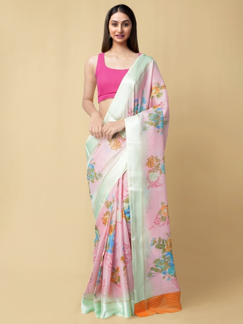 

Unnati Silks Pink & Sea Green Floral Organza Kota Saree