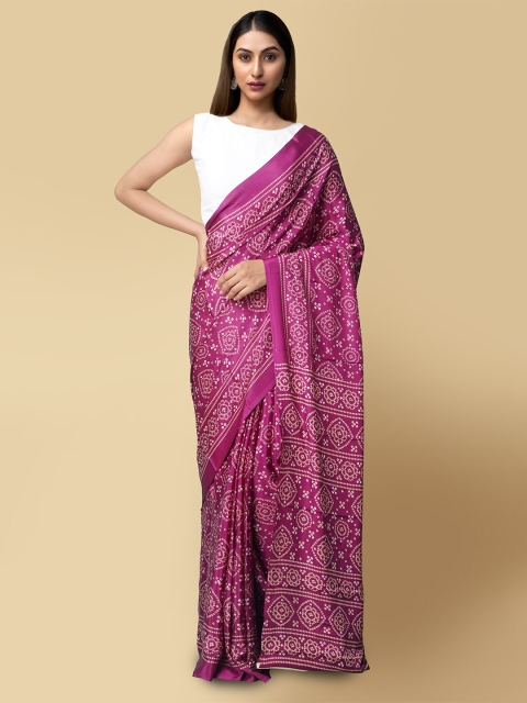 

Unnati Silks Purple & Beige Bandhani Saree