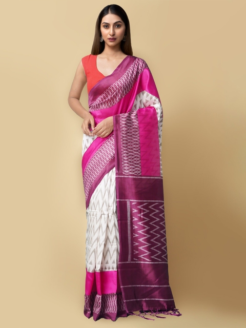 

Unnati Silks Cream-Coloured & Pink Art Silk Patola Saree