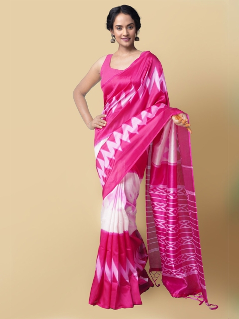 

Unnati Silks Cream-Coloured & Pink Art Silk Patola Saree