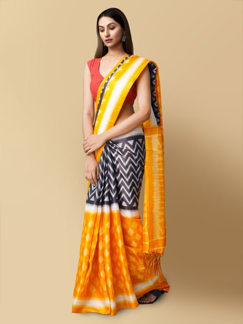 

Unnati Silks Black & Yellow Art Silk Patola Saree