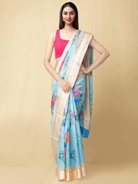 

Unnati Silks Blue & Pink Floral Organza Kota Saree