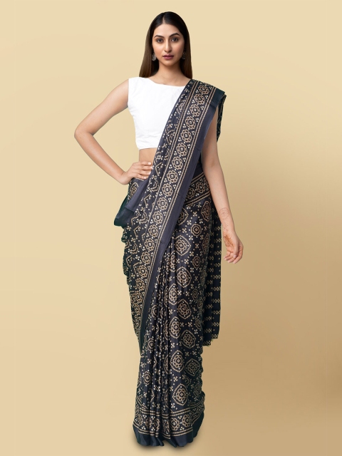 

Unnati Silks Black & Beige Bandhani Saree