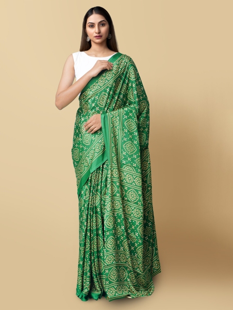 

Unnati Silks Green & Beige Bandhani Saree