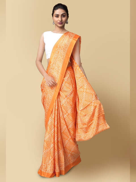 

Unnati Silks Orange & White Bandhani Saree