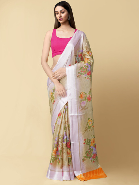 

Unnati Silks Beige & Yellow Floral Organza Kota Saree