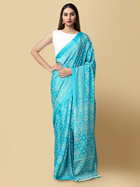 

Unnati Silks Blue & White Bandhani Saree