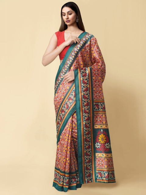 

Unnati Silks Brown & Teal Ethnic Motifs Art Silk Patola Saree