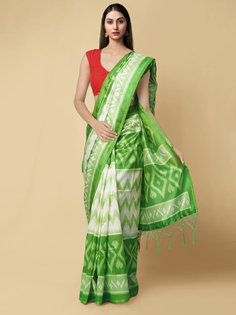 

Unnati Silks Cream-Coloured & Green Art Silk Patola Saree