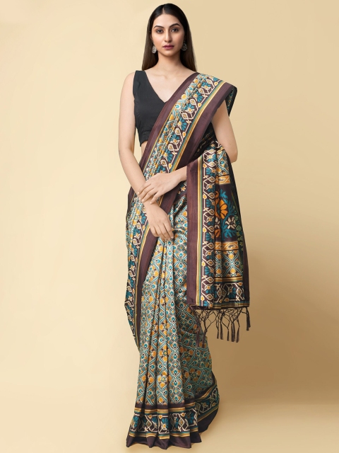 

Unnati Silks Brown & Cream-Coloured Ethnic Motifs Art Silk Patola Saree