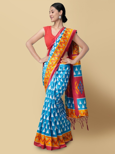 

Unnati Silks Blue & Orange Bandhani Saree
