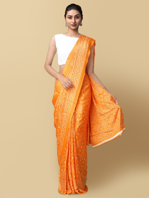 

Unnati Silks Orange & White Bandhani Saree