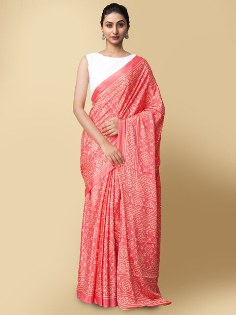

Unnati Silks Red & White Bandhani Saree