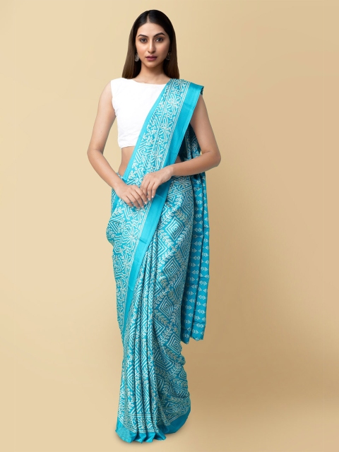 

Unnati Silks Blue & White Bandhani Saree