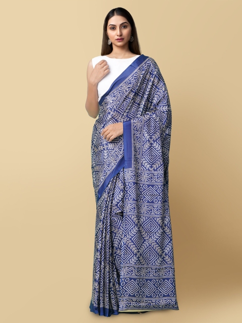 

Unnati Silks Blue & White Bandhani Saree