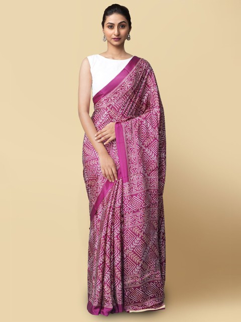 

Unnati Silks Purple & White Bandhani Saree