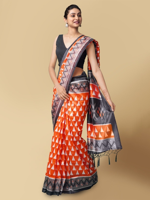 

Unnati Silks Orange & Grey Art Silk Patola Saree