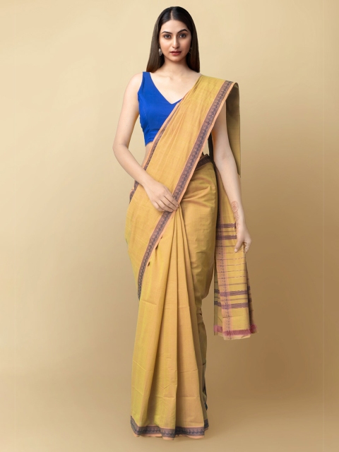 

Unnati Silks Yellow & Navy Blue Pure Cotton Venkatgiri Saree