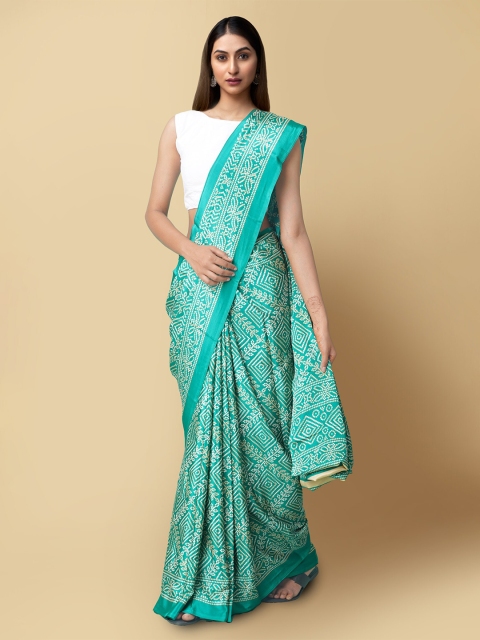 

Unnati Silks Blue & White Bandhani Saree