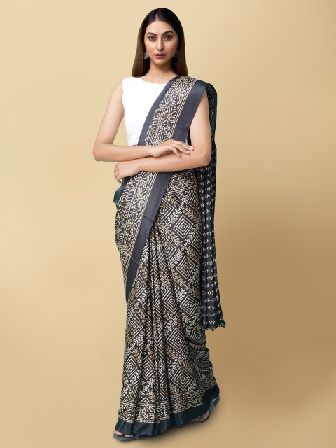 

Unnati Silks Black & White Bandhani Saree