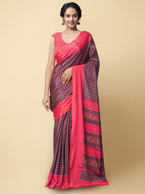 

Unnati Silks Blue & Pink Ethnic Motifs Bandhani Saree