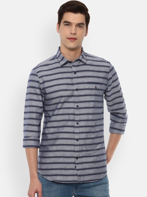 

Louis Philippe Sport Men Grey & Navy Blue Super Slim Fit Striped Opaque Casual Shirt