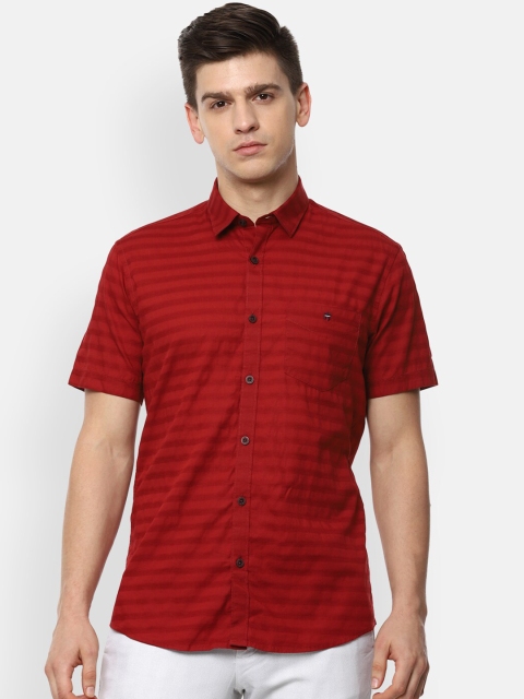 

Louis Philippe Sport Men Red Slim Fit Horizontal Striped Opaque Pure Cotton Casual Shirt