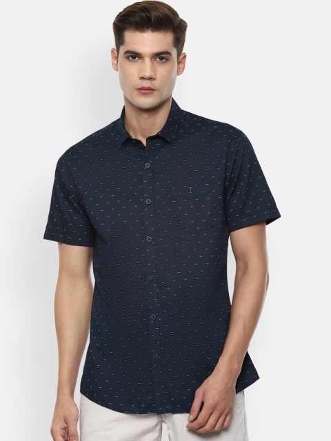 

Louis Philippe Sport Men Navy Blue Super Slim Fit Opaque Printed Pure Cotton Casual Shirt