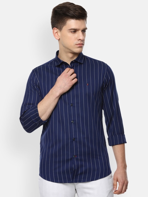 

Louis Philippe Sport Men Navy Blue Super Slim Fit Opaque Striped Pure Cotton Casual Shirt