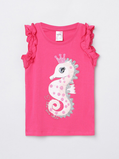 

max Girls Pink Printed T-shirt