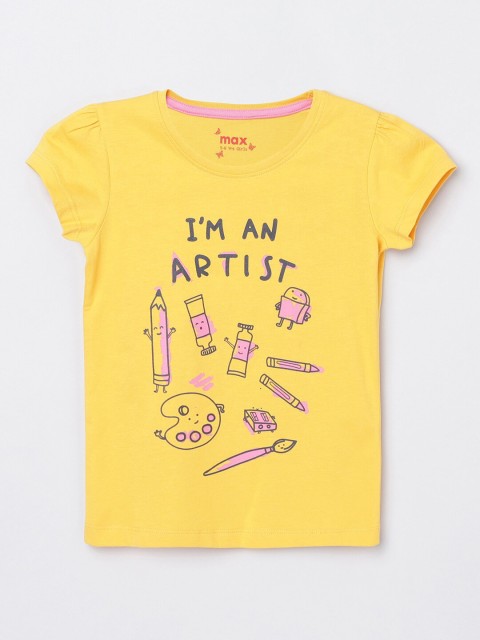 

max Girls Yellow Printed T-shirt