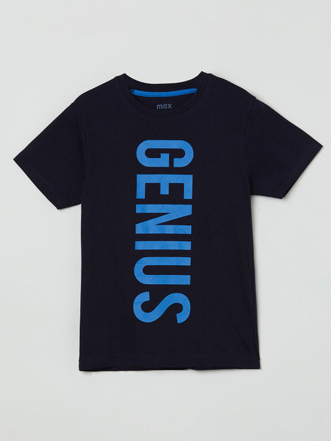 

max Boys Blue Typography Printed T-shirt