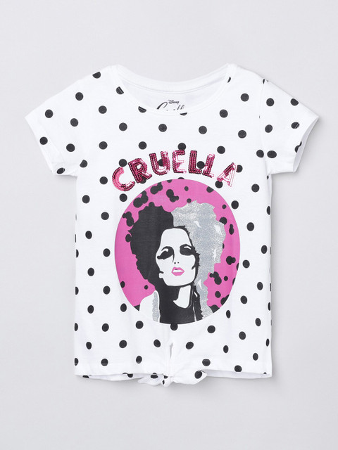 

max Girls Cream-Coloured Printed T-shirt