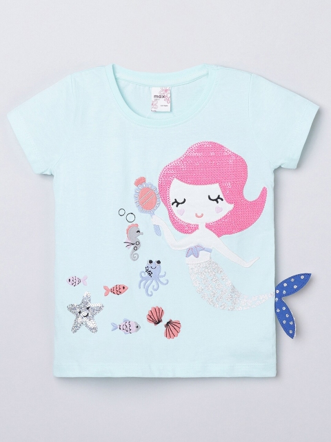 

max Girls Blue Printed T-shirt