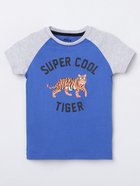 

max Boys Blue Typography Printed T-shirt