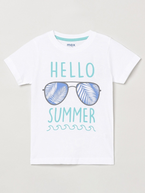 

max Boys White Printed T-shirt