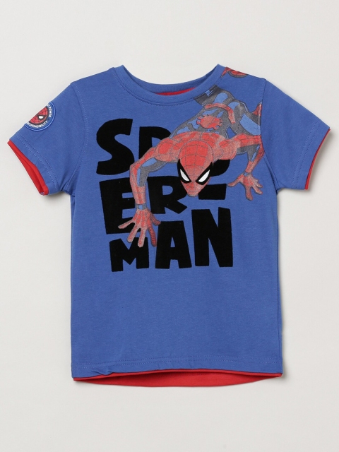 

max Boys Blue Spiderman Printed T-shirt