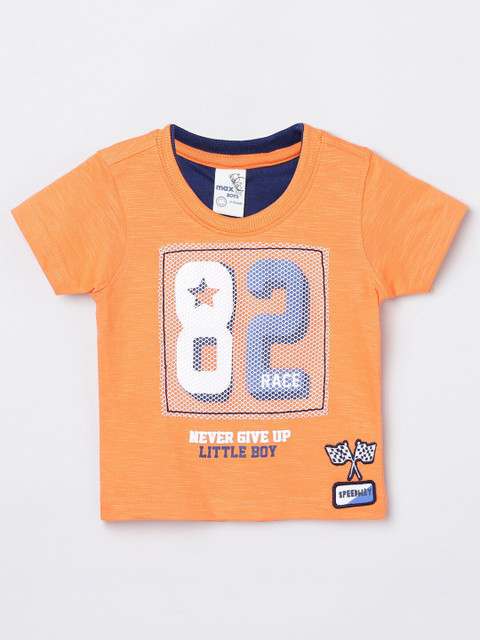 

max Boys Orange Printed T-shirt