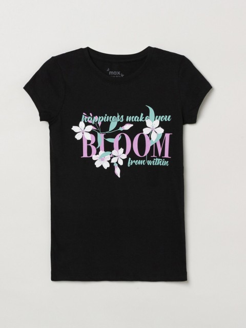 

max Girls Black Printed T-shirt