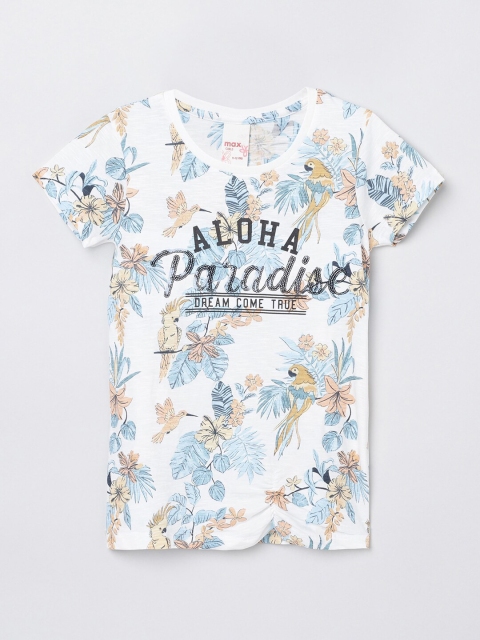 

max Girls Off White Floral Printed Tropical T-shirt