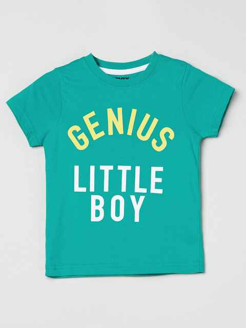

max Boys Green Typography Printed T-shirt